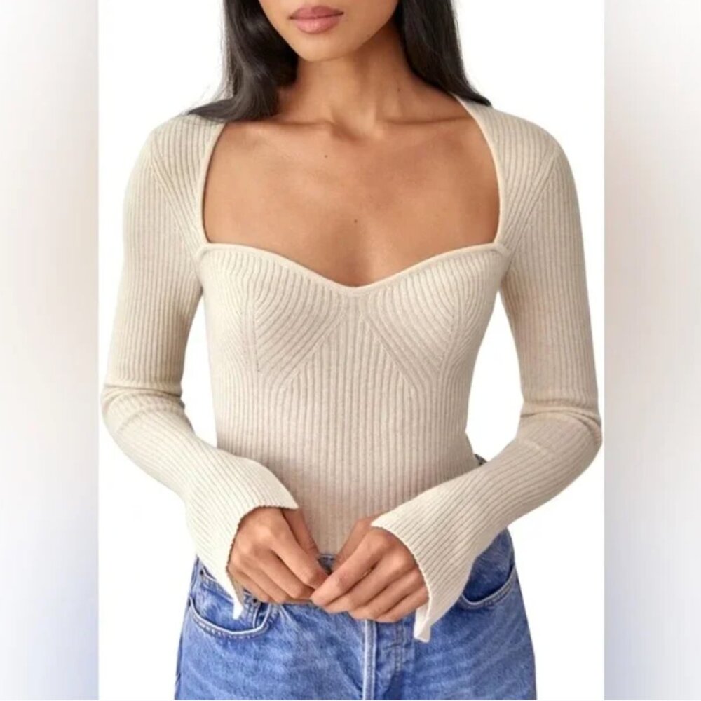 REFORMATION CASHMERE SQUARE NECKLINE SWEATER